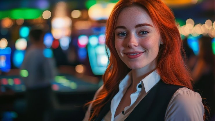 Live Bandar Poker dealer at hokimulu studio dealing cards to multiple players